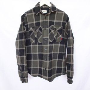 Royal Denim Division Flannel Plaid Gray Green Button Shirt